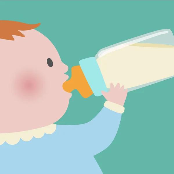Малыш пьет молоко из детской бутылочки — стоковый вектор