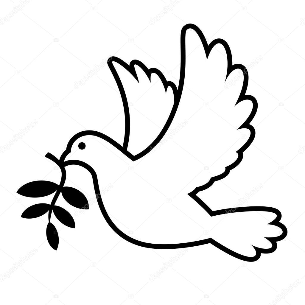 White dove carrying olive branch graphic illustration
