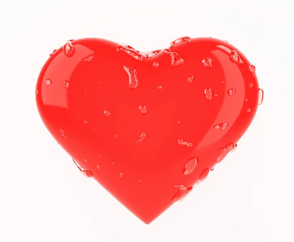 Red heart with clear water drops 3d rendering — Stock Photo, Image