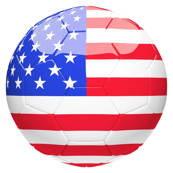 Fútbol fútbol con bandera de Estados Unidos de América 3d renderizado — Foto de Stock