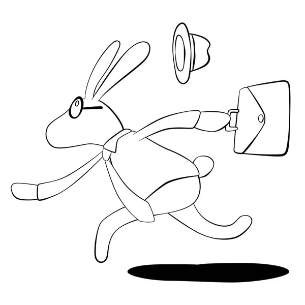 Conejo corriendo contorno blanco y negro — Vector de stock