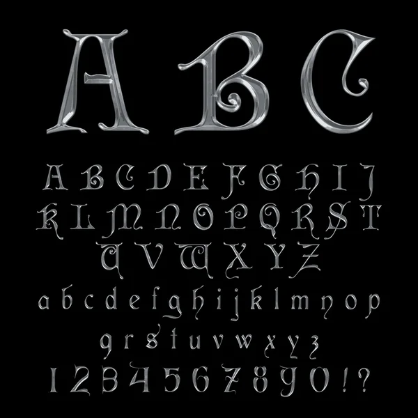 エレガントなシルバー プラチナ フォント、アルファベット、Abc と数字 — ストックベクタ