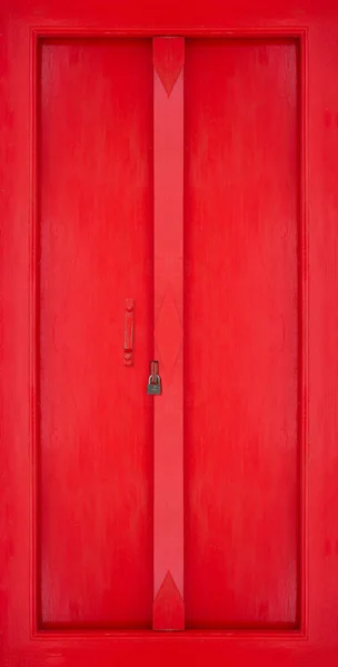 Porte temple bouddhiste rouge avec serrure, porte en bois avec peinture rouge — Photo