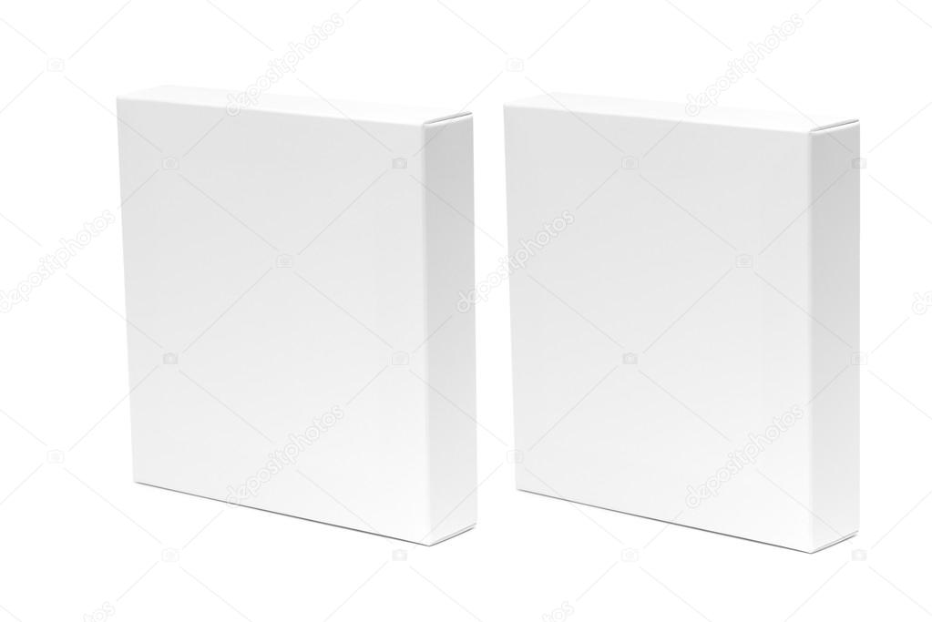 Two white box or white paper package box isolated on White backg