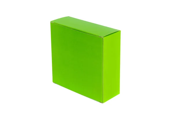 Caja verde o caja de paquete de papel verde aislada en fondo blanco — Foto de Stock