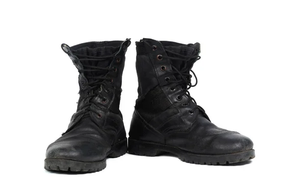 Black combat men boot, isolated on white background