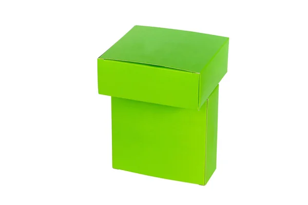 グリーン ボックス積み上げや緑の紙パッケージ ボックス白で隔離 — ストック写真