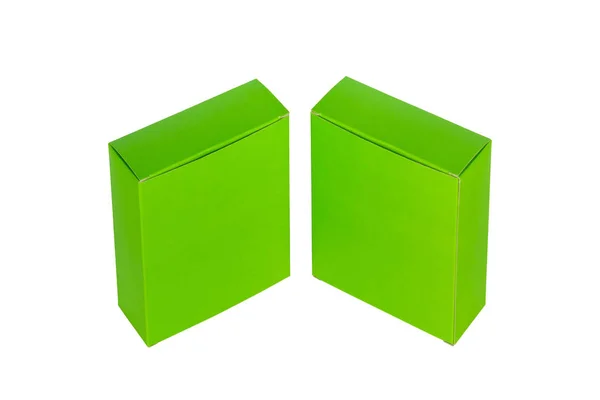 Två gröna låda med locket öppet eller gröna papper paketet box isolerade — Stockfoto