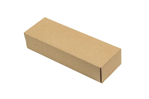 Pakiet brązowy karton dla długich przedmiotów. Makieta, na białym tle — Zdjęcie stockowe