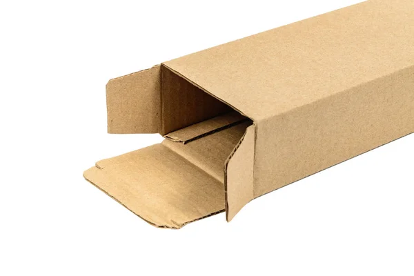 Paquet boîte en carton marron pour les articles longs. Maquette isolée — Photo