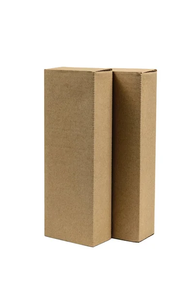 Dwa pakiet brązowy karton dla długich przedmiotów. Makieta, na białym tle — Zdjęcie stockowe