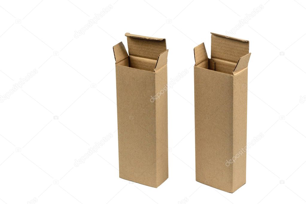 Two package brown cardboard box for long items. Mockup, isolated
