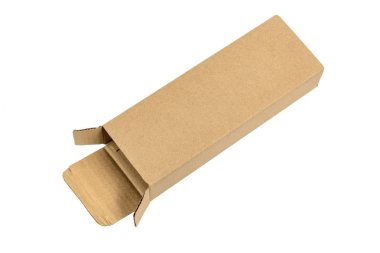 Paket kahverengi karton kutu için uzun öğeleri. Mockup, izole