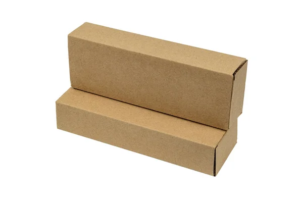 Two package brown cardboard box for long items. Mockup, isolated — Stock Photo, Image