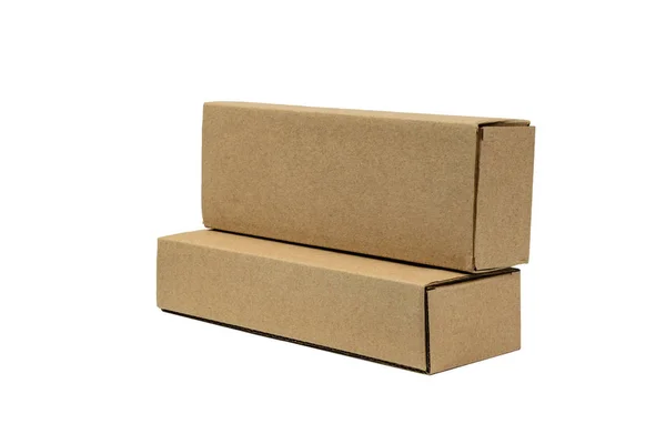 İki uzun öğeler için kahverengi karton kutu paket. Mockup, izole — Stok fotoğraf