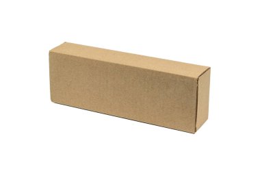 Paket kahverengi karton kutu için uzun öğeleri. Mockup, izole