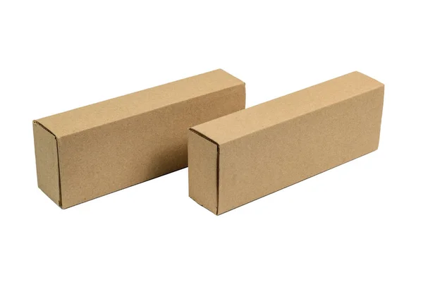 Två paket brun kartong för långa artiklar. Mockup, isolerade — Stockfoto