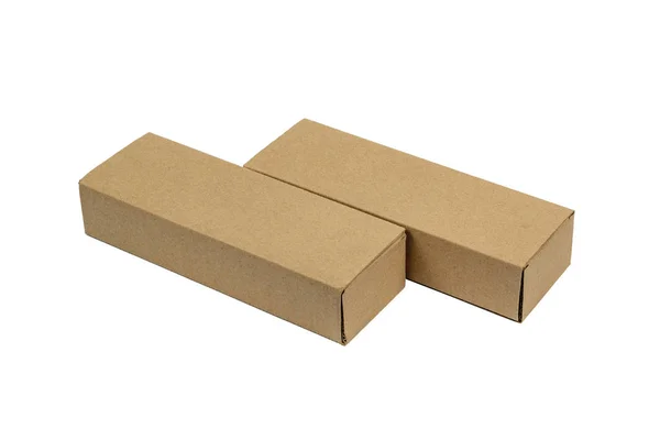 Two package brown cardboard box for long items. Mockup, isolated — Stock Photo, Image