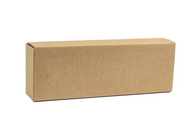 Paket kahverengi karton kutu için uzun öğeleri. Mockup, izole