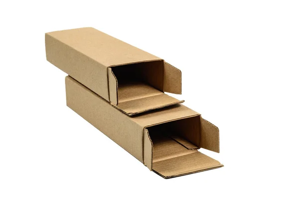 Two package brown cardboard box for long items. Mockup, isolated — Stock Photo, Image