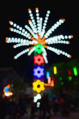 Soyut bulanıklık ve bokeh Tayland Tapınağı'nda ışıkların. Ferris 