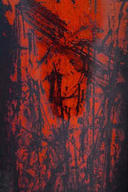 Kırmızı boya metal bir plaka, arka plan peeling.