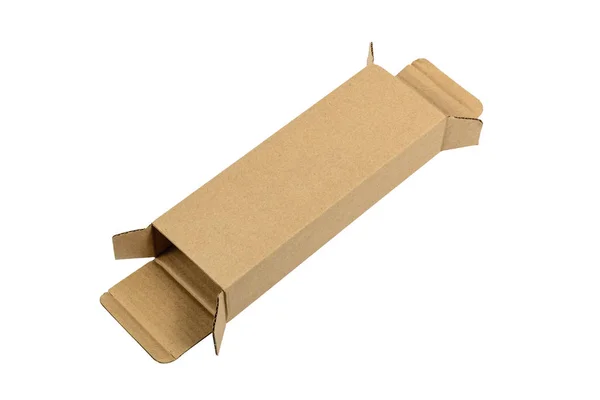 Paquete caja de cartón marrón para artículos largos. Burla, aislado —  Fotos de Stock