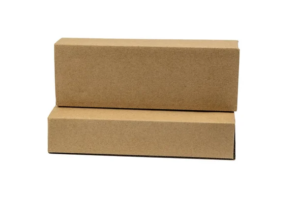 Two package brown cardboard box for long items. Mockup, isolated — Stock Photo, Image