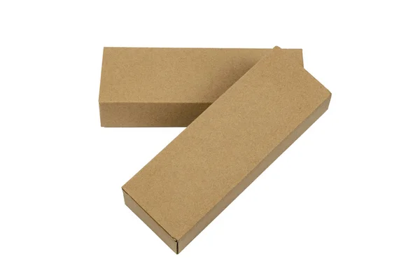 Två paket brun kartong för långa artiklar. Mockup, isolerade — Stockfoto