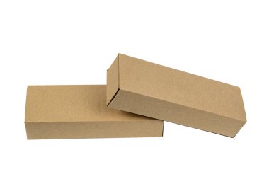İki uzun öğeler için kahverengi karton kutu paket. Mockup, izole