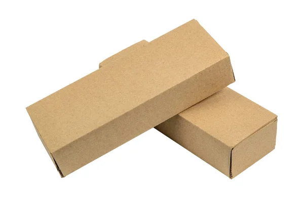 Zwei Packungen brauner Karton für lange Artikel. Attrappe, isoliert — Stockfoto