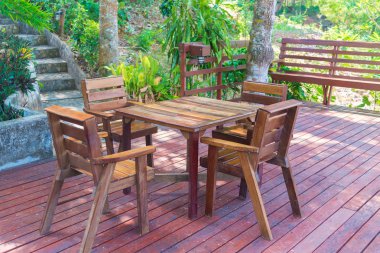 Ahşap masa ve sandalye yemek set woode, resort ve Bahçe,