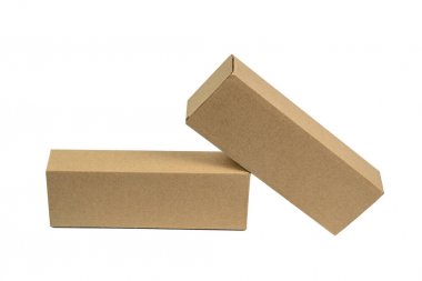 İki uzun öğeler için kahverengi karton kutu paket. Mockup, izole