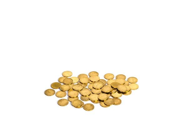 Złote monety na białym tle, pomysł na biznes bankowości. — Zdjęcie stockowe