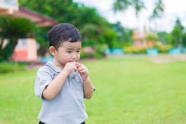 Küçük Asyalı Çocuk Bahçesi güneş ışığı altında sığ D