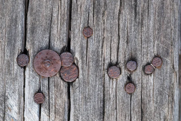 Closeup of grunge dark wood background with rusty nails. wooden — Stock Photo, Image