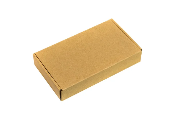 Brown tray or brown paper package or cardboard box isolated with — Stock Photo, Image