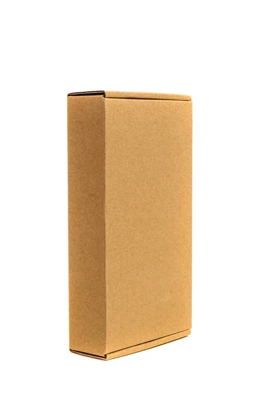 Brown tray or brown paper package or cardboard box isolated with — Stock Photo, Image