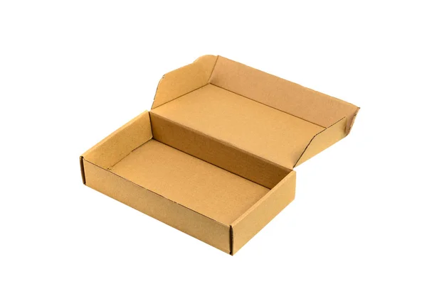 Kahverengi tepsi veya kahverengi kağıt paket ya da karton kutu ile izole — Stok fotoğraf