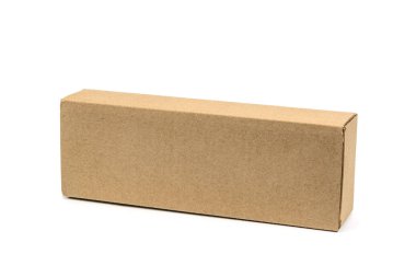 Paket kahverengi karton kutu için uzun öğeleri. Mockup, izole