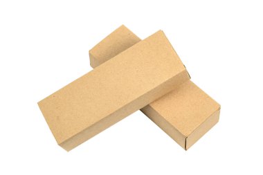 İki uzun öğeler için kahverengi karton kutu paket. Mockup, izole