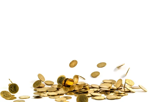 Caída de monedas de oro dinero aislado en el fondo blanco, busin — Foto de Stock