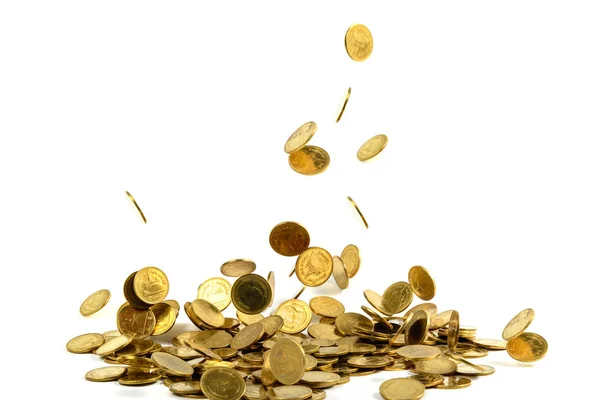 Caduta monete d'oro denaro isolato sullo sfondo bianco, busin — Foto Stock