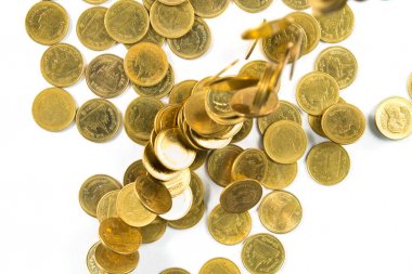 Sabit altın para üzerinde beyaz backg izole Üstten Görünüm