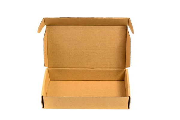 Brown tray or brown paper package or cardboard box isolated with — Stock Photo, Image