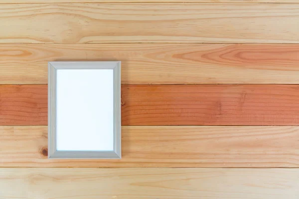 Vista superior del marco de fotos de madera vacía en la mesa de madera con spa de copia —  Fotos de Stock