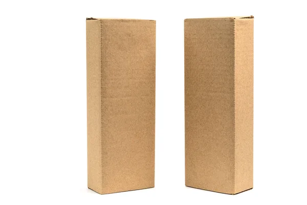 Confezione da due scatole di cartone marrone per oggetti lunghi. Mockup, isolato — Foto Stock