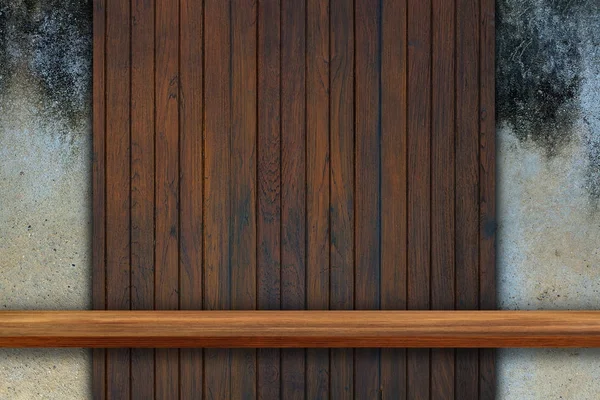 Cima vuota di scaffali in legno su sfondo di legno scuro Board, Per — Foto Stock