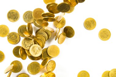 Sabit altın para üzerinde beyaz backg izole Üstten Görünüm