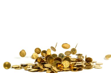 Düşen altın para busin beyaz arka plan üzerinde izole